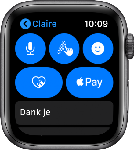 Berichten-scherm met rechtsonder de Apple Pay-knop.