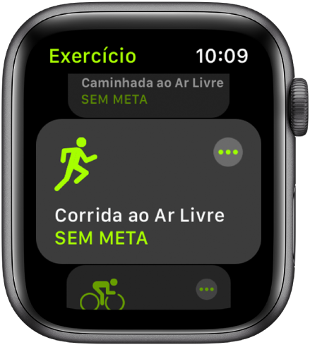 A tela Exercício com o exercício “Corrida ao Ar Livre” destacado.