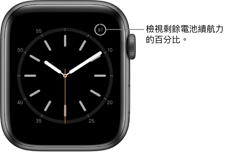 錶面右上角顯示電池百分比功能。