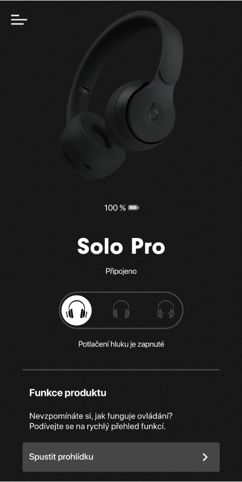 Obrazovka zařízení Solo Pro