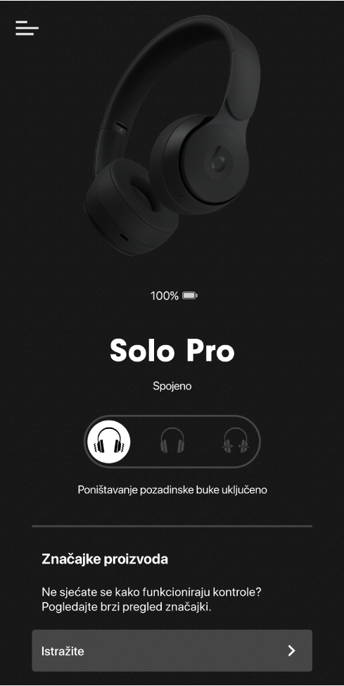 Zaslon uređaja Solo Pro