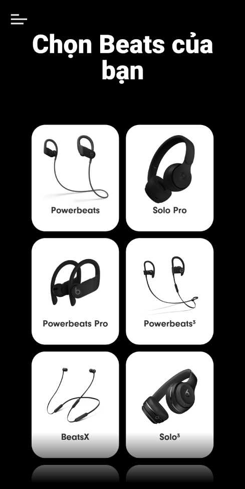Màn hình Chọn Beats của bạn đang hiển thị các thiết bị được hỗ trợ