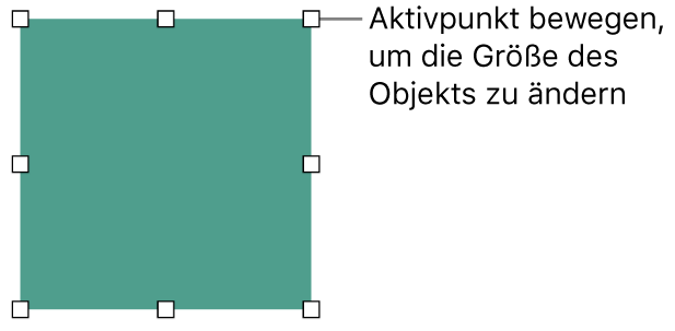 Ein Objekt mit weißen Quadraten am Rahmen zum Ändern der Objektgröße