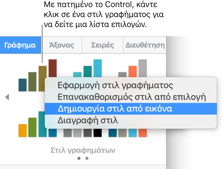 Το μενού συντόμευσης στιλ γραφήματος.