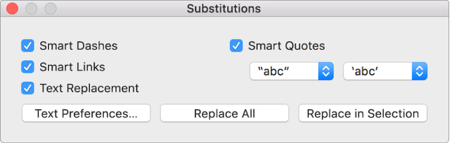 The Substitutions window.