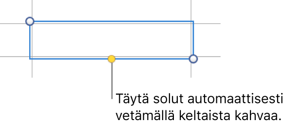 Valittu solu ja keltainen kahva, jota vetämällä voidaan täyttää soluja automaattisesti.