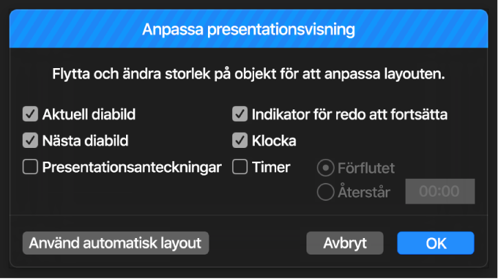 Dialogrutan Anpassa presentationsvisning.