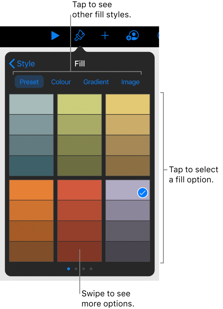 Fill options in the Style tab.