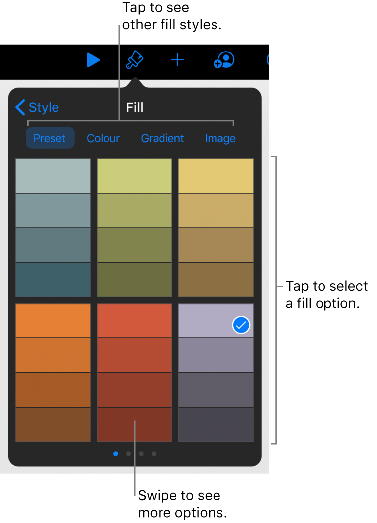 Fill options in the Style tab.