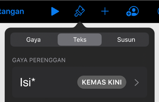 Gaya perenggan dengan asterisk di sebelahnya dan butang Kemas Kini di sebelah kanan.