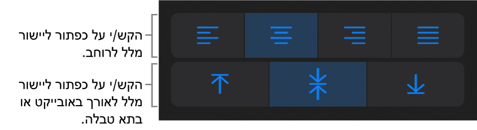 כפתורי יישור אופקי ואנכי עבור מלל.