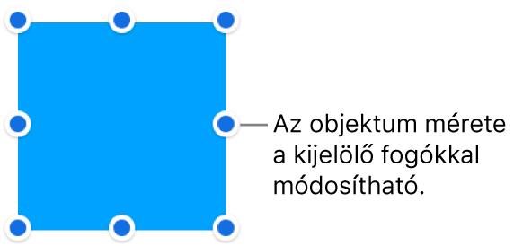 Egy objektum és a szegélyén lévő kék pontok, amelyekkel az objektum mérete módosítható.