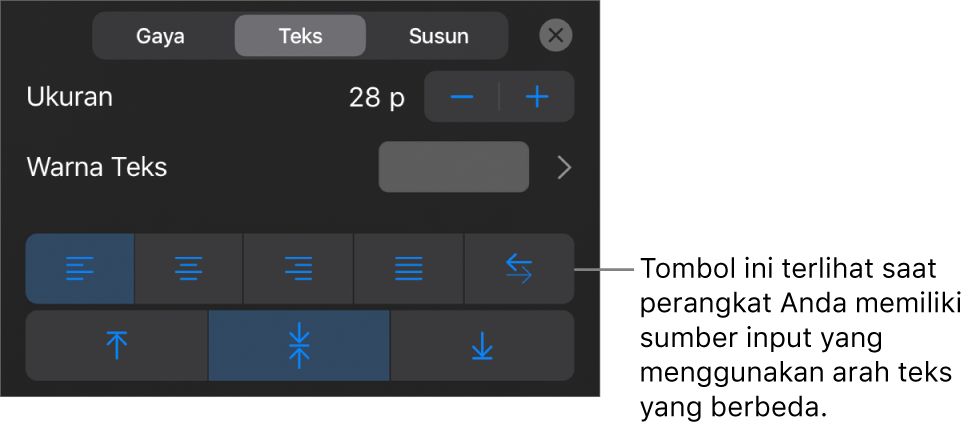 Kontrol teks di menu Format dengan keterangan ke tombol Kanan ke Kiri.
