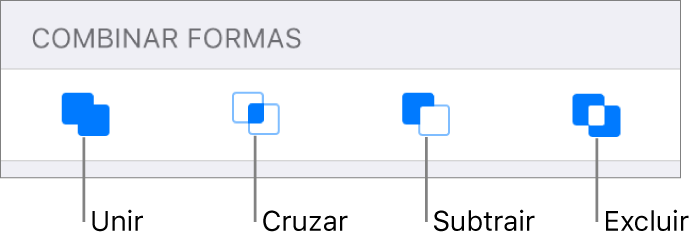 Botões Interseção, Subtrair e Excluir abaixo de Combinar Formas.