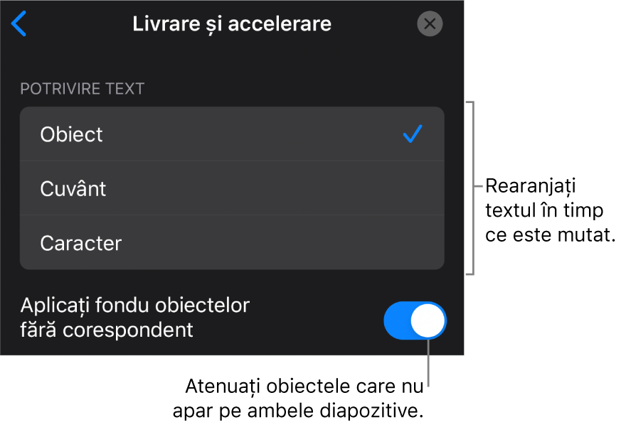 Opțiunile de livrare și accelerare Mutare magică din panoul Accelerare.