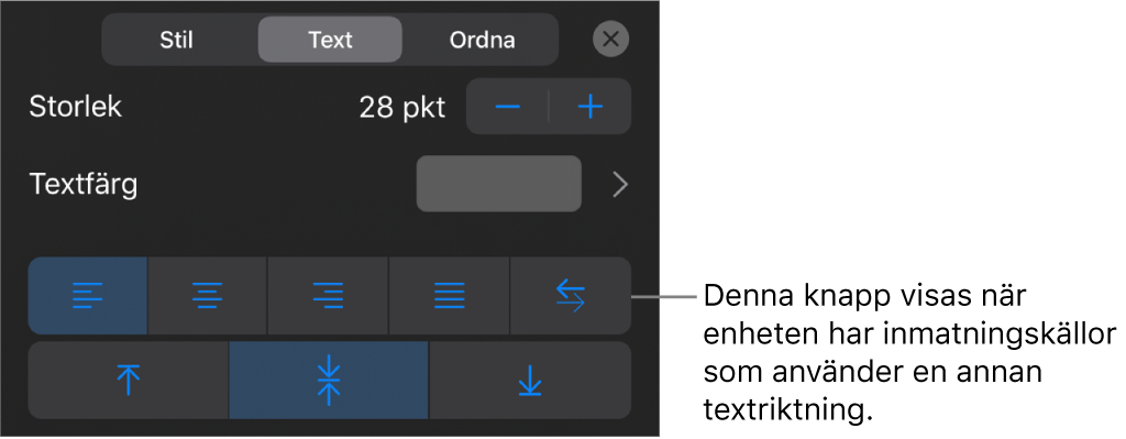Textreglage i menyn Format med en pil mot höger-till-vänsterknappen.