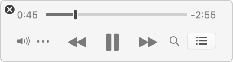 The smaller Music MiniPlayer, showing only the controls (and not the album artwork).