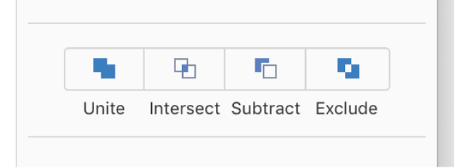 The Unite, Intersect, Subtract, and Exclude buttons at the bottom of the Arrange tab in the Format sidebar.