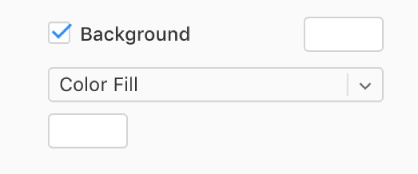 사이드바에서 배경 체크상자가 선택되면, 체크상자 오른쪽의 미리 설정된 색상 저장소가 흰색으로 채워집니다. 체크상자 하단에 색상 채우기가 팝업 메뉴에서 선택되면, 그 아래에 사용자 설정 색상 저장소가 흰색으로 채워집니다.