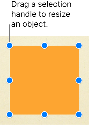 Ett fyrkantigt objekt med markeringshandtag synliga i alla hörn och i mitten av varje sida.