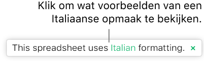 Een bericht waarin staat “Deze spreadsheet gebruikt Italiaanse indeling”.