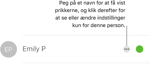 De tre prikker til højre for et navn på deltagerlisten.
