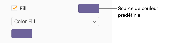 La case Remplir est cochée et la source de couleur prédéfinie située sur la droite de cette case est remplie en violet.