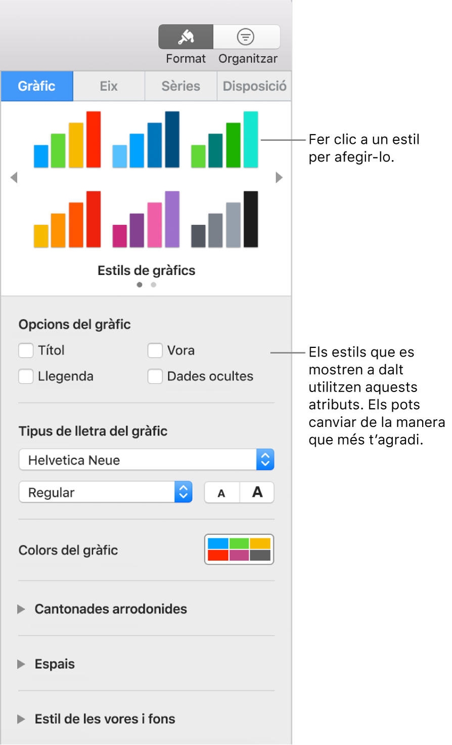 La barra lateral Format, que mostra els controls de formatar gràfics.