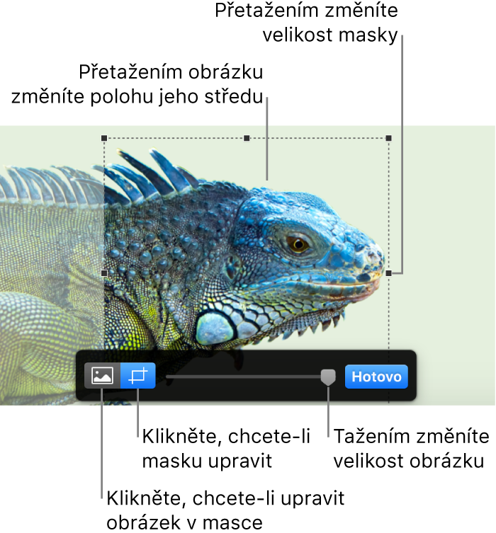 Ovládací prvky masky na obrázku