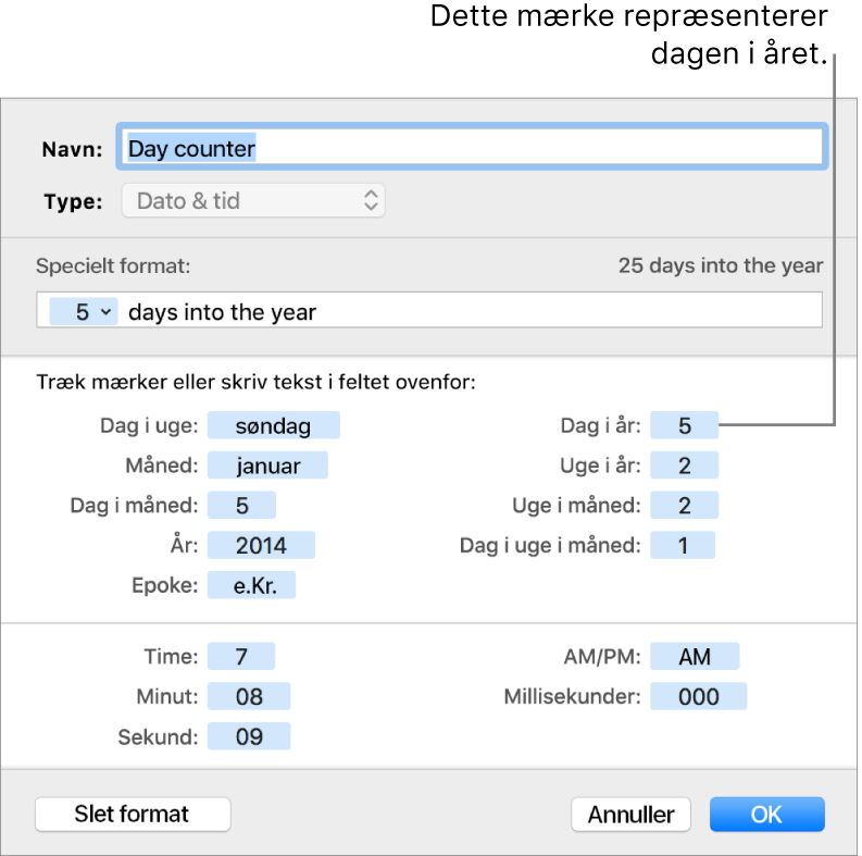 Specielt format til dato- og tidsceller.