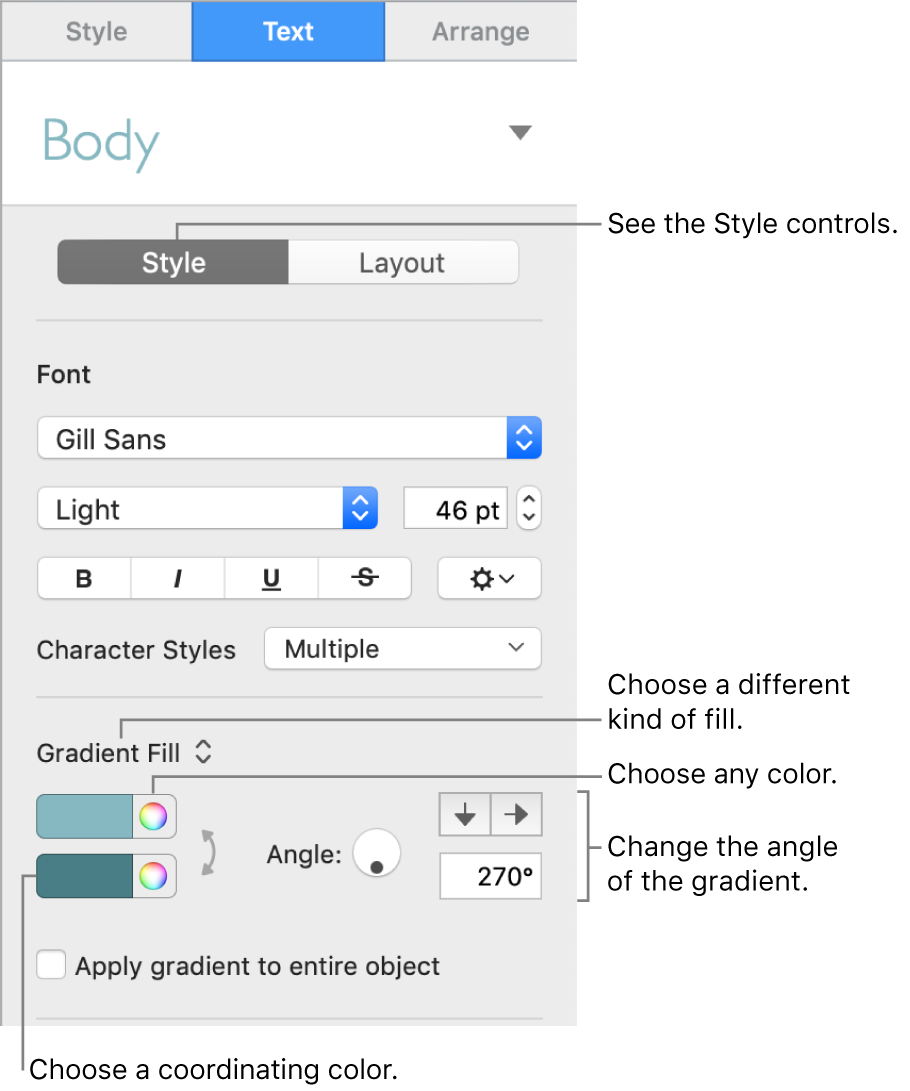 Text sidebar, showing how to change the color of text.