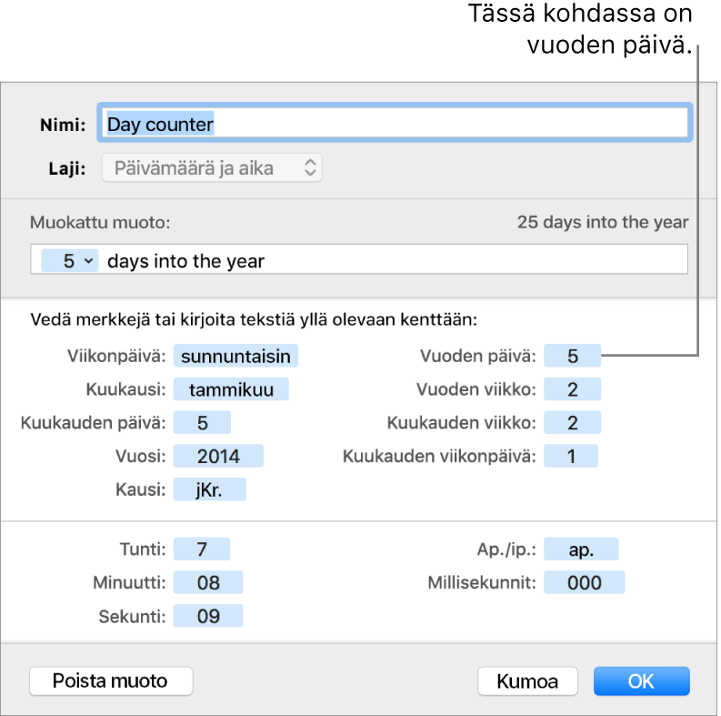 Muokattu päivämäärä- ja aikasolumuoto.