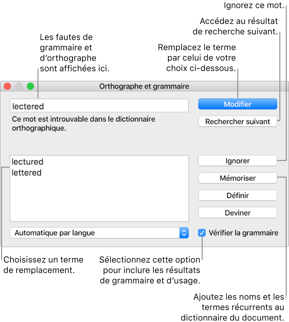 La fenêtre Orthographe et grammaire.