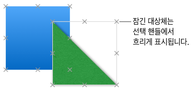 흐리게 표시된 선택 핸들이 있는 잠겨 있는 대상체.