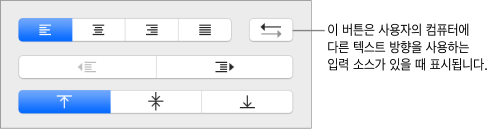 포맷 사이드바의 정렬 섹션에 있는 단락 방향 버튼.