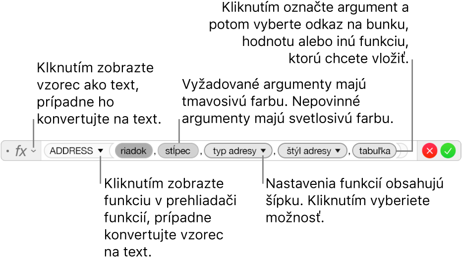 Editor vzorcov so zobrazenou funkciou ADDRESS a tokenmi tohto argumentu.