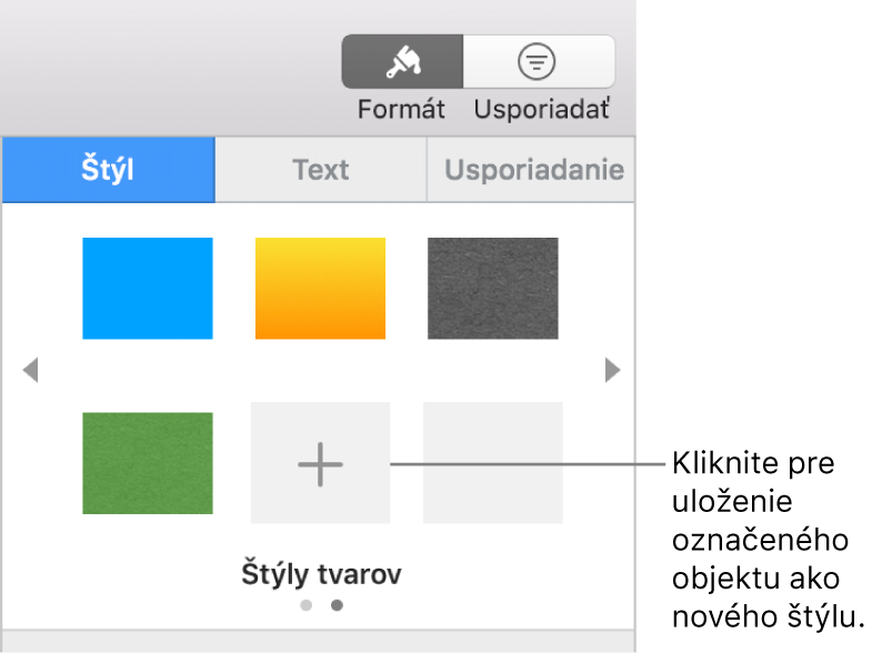Záložka Štýl postranného panela Formát so štyrmi štýlmi obrázkov, tlačidlom Vytvoriť štýl a prázdnym kontajnerom štýlu.