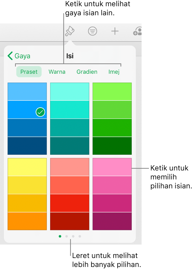 Pilihan Isian dalam anak tetingkap Gaya pada butang Format.