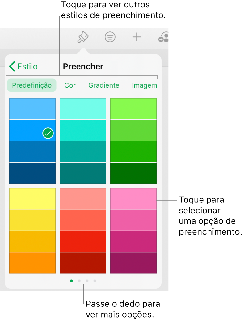 Opções de preenchimento no separador Estilo do botão Formatação.