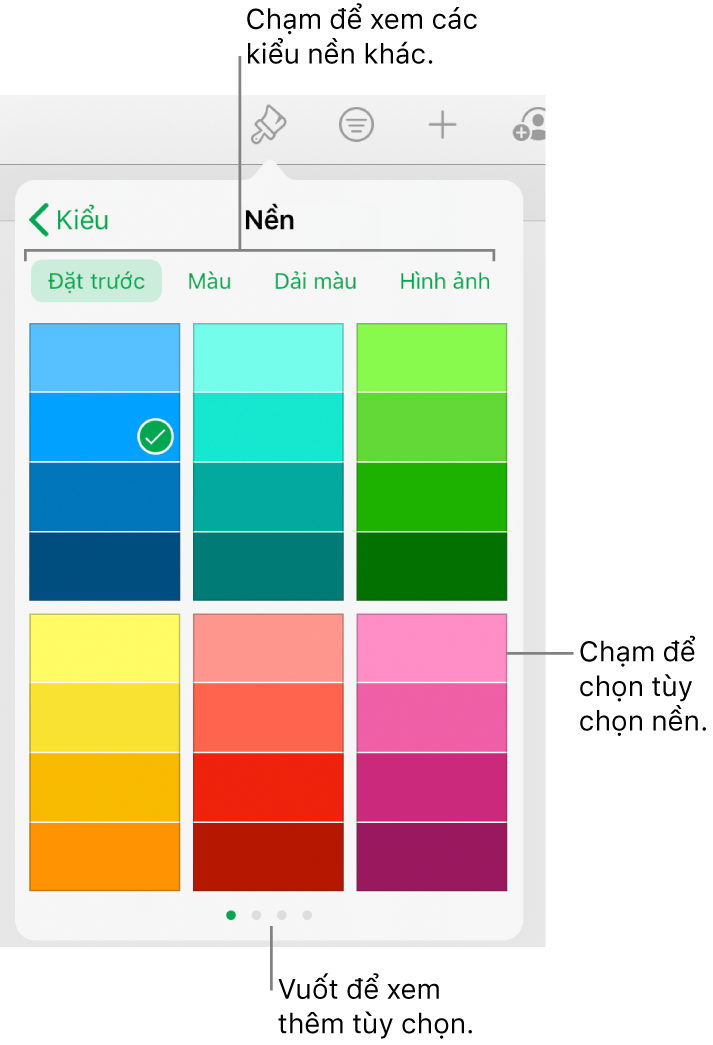 Các tùy chọn Nền trong tab Kiểu của nút Định dạng.