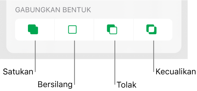 Butang Satukan, Bersilang, Tolak dan Kecualikan di bawah Gabungkan Bentuk.