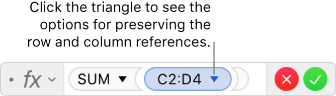 The formula editor showing how to preserve the row and column of a range reference.