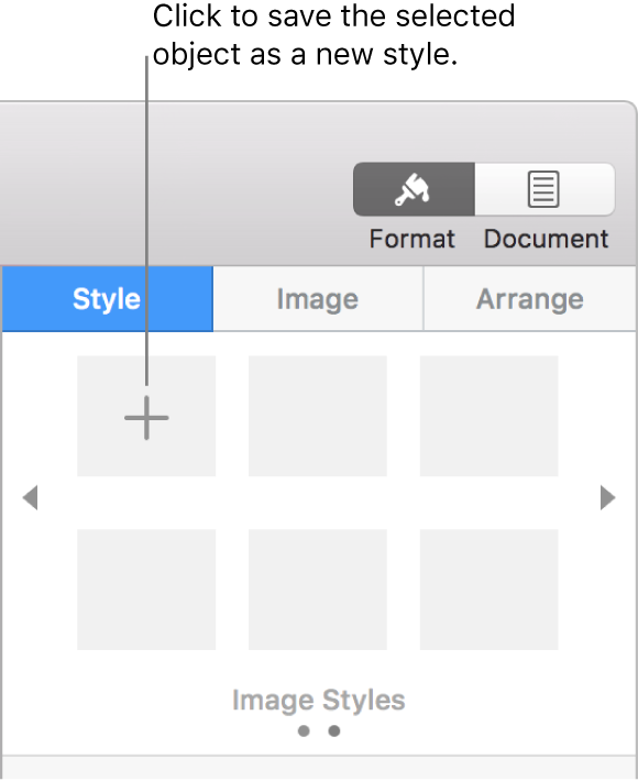 The Style tab of the Format sidebar, with the Create Style button in the upper-left corner and five empty style placeholders.