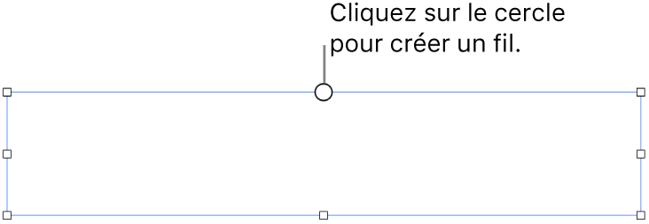 Une zone de texte vide avec un cercle blanc en haut et des poignées de redimensionnement sur les coins, les côtés et en bas.