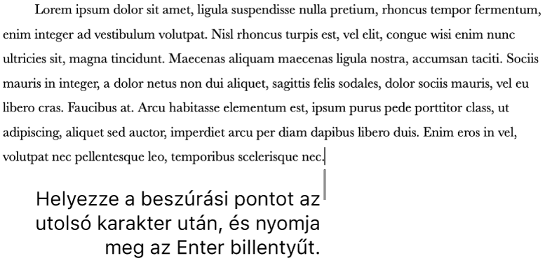 A beszúrási pont egy bekezdés utolsó mondatának végén lévő pont után van elhelyezve.