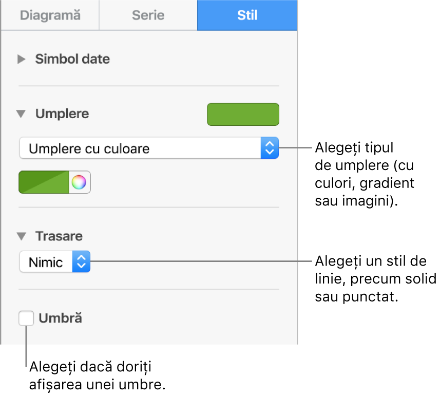 Comenzi pentru modificarea aspectului seriei de date.