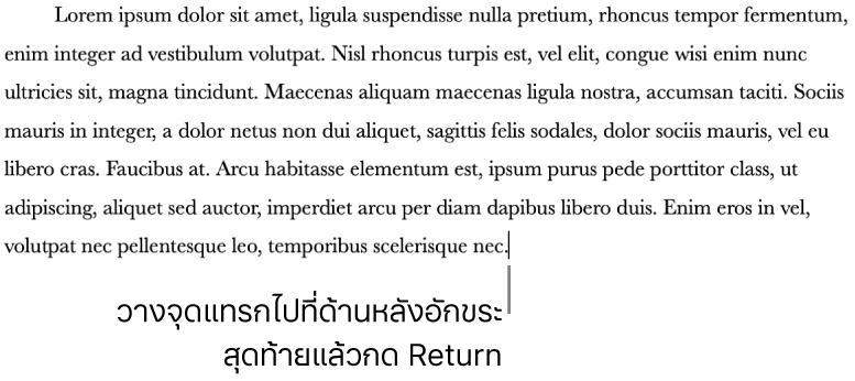 จุดแทรกที่วางต่อจากจุดในประโยคสุดท้ายของย่อหน้า