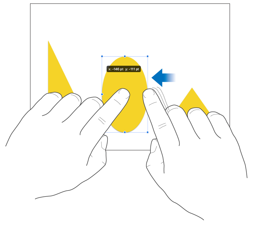 Un dedo manteniendo pulsado un objeto mientras otro dedo se desliza hacia el objeto.