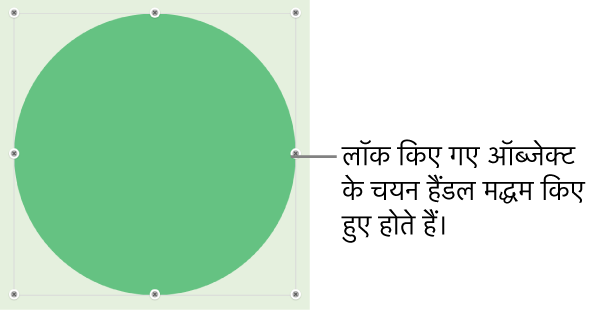 अस्पष्ट चयन हैंडल वाला लॉक किया गया ऑब्जेक्ट।