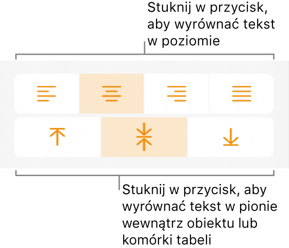 Przyciski wyrównywania tekstu w poziomie i w pionie.